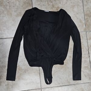 Free People Charcoal Wrap Bodysuit